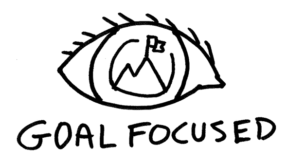 goal focused - eyeball with a flagged mountain doodle